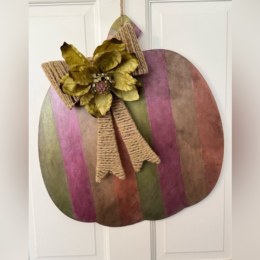 Striped Mixed Media Pumpkin Wall Art